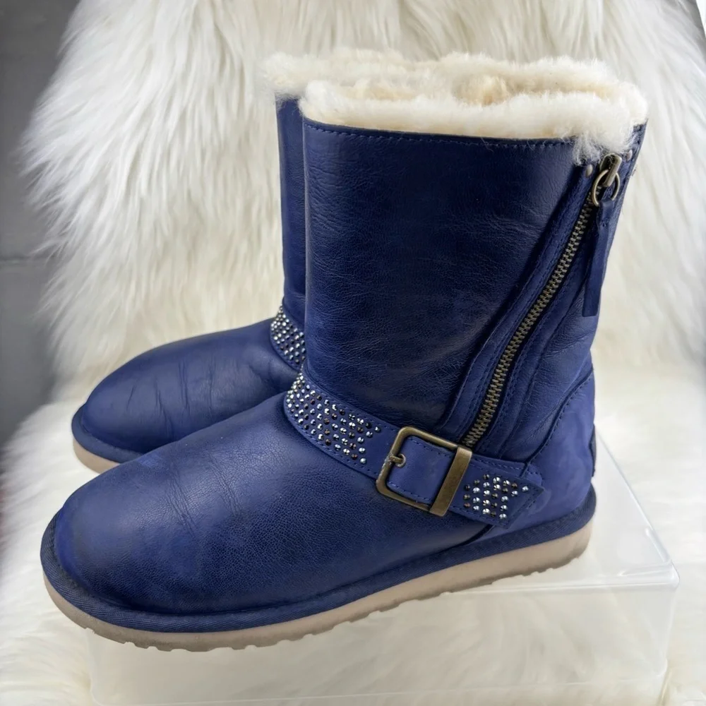 UGG Blue Winter Boots with Shearling and Studded Strap